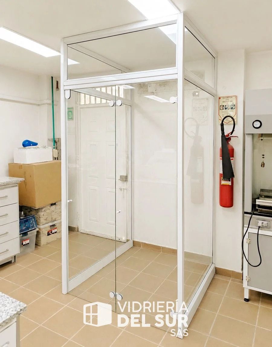 Cabina modular en vidrio templado y aluminio con puerta plegable